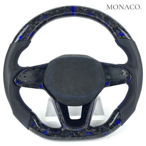 Custom carbon fiber steering wheel for Volkswagen Golf GTI Golf R Mk8 (2022–2024): Smooth Leather Forged Carbon