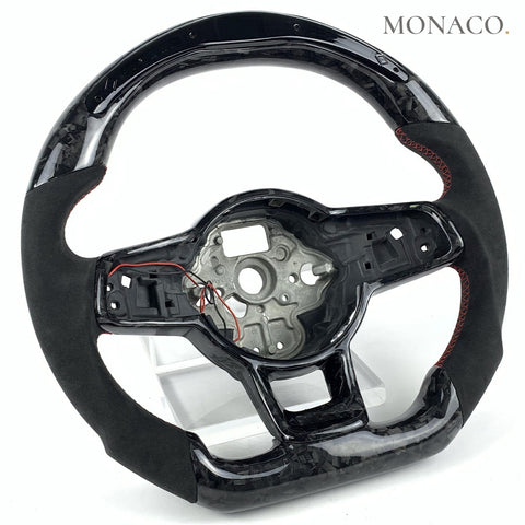 Custom carbon fiber steering wheel for Volkswagen Golf GTI Mk6 Mk7 (2010–2021): Suede LED Forged Carbon