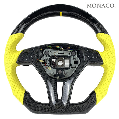 Custom carbon fiber steering wheel for Mercedes-Benz AMG C-Class W204 C63 E-Class W212 W207 CLS W218 SLK W172 CLA W117 (2008–2018): LED Carbon
