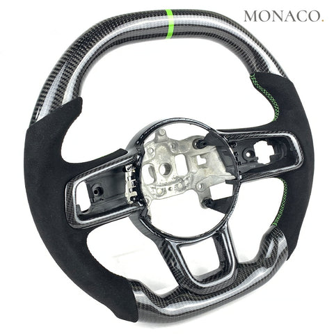 Custom carbon fiber steering wheel for Jeep Wrangler JL (2018–2024): Black Suede Silver Carbon