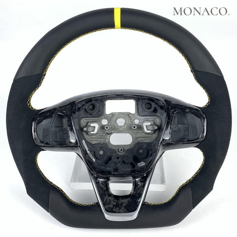 Custom carbon fiber steering wheel for Ford Focus ST RS Mk4 (2019–2023): Full Leather Forged Carbon