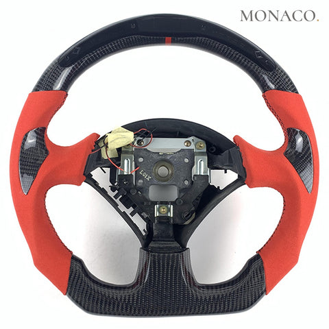 Custom carbon fiber steering wheel for Honda S2000 (2008–2012): Red Suede Leather