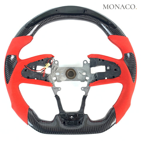 Custom carbon fiber steering wheel for Honda Civic (2006–2021): Red Suede Leather