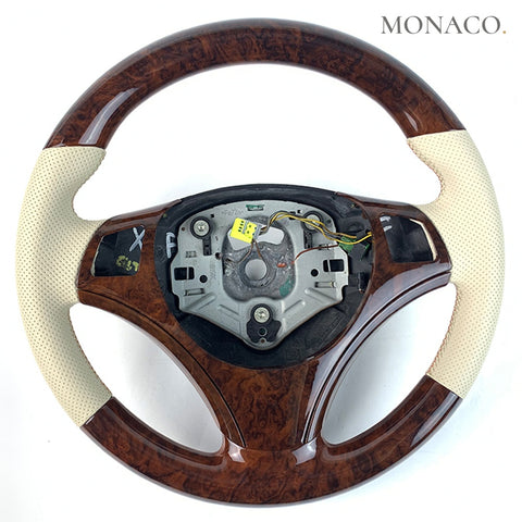 Custom carbon fiber steering wheel for BMW 3 Series E90-E91-E92-E93, 1 Series E81-E82-E88, M3 (2005–2013): Customized Wooden Trim