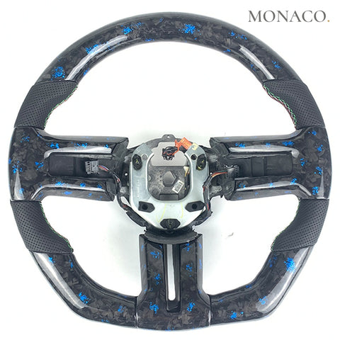 Custom carbon fiber steering wheel for Ford Mustang (2008–2013): Perforated Leather Forged Carbon