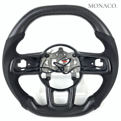 Custom carbon fiber steering wheel for Jeep Wrangler JL (2018–2024): Perforated Leather Matte Carbon