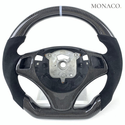 Custom carbon fiber steering wheel for BMW 5 Series E39-E60-E61, M5, 1 Series E81-E82-E83-E87-E89, 3 Series E90-E91-E92-E93, X5 E70, X6 E71 (1995–2013): Alcantara