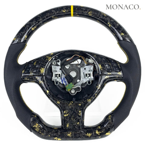 Custom carbon fiber steering wheel for BMW M3 E46, E39, E53, 330ci, 325i (1998–2006): Yellow Powder Forged Carbon Fiber
