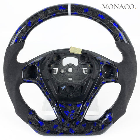 Custom carbon fiber steering wheel for Ford Focus Fiesta Mk7 (2011–2019): Suede Blue Powder Forged Carbon