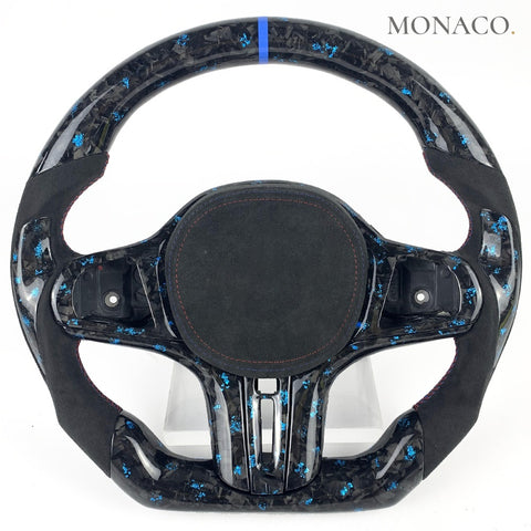 Custom carbon fiber steering wheel for BMW 3 Series G20-G21-G22-G23, 320i, 325i, 330i (2018–2023): Blue Powder Forged Carbon Fiber