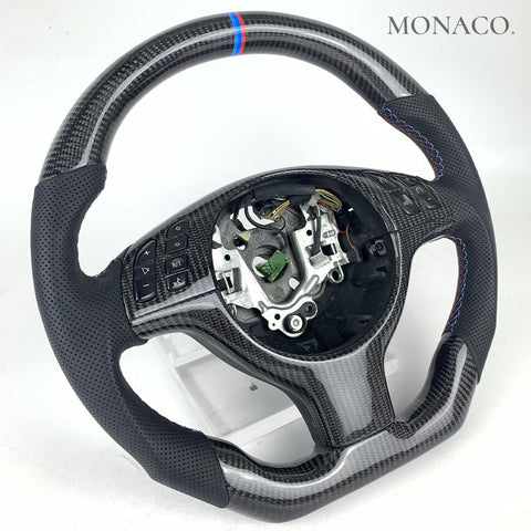 Custom carbon fiber steering wheel for BMW M3 E46, E53 (1998–2006): Perforated Leather