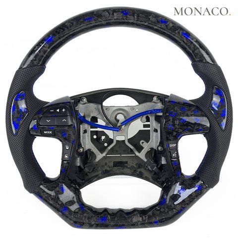 Custom carbon fiber steering wheel for Toyota Highlander Camry (2010–2014): Blue Powder Forged Carbon