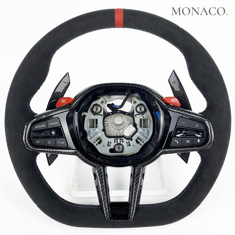 Custom carbon fiber steering wheel for BMW 3 Series G20-G22, X4-X5-X6 G05-G06, 7 Series, M3-M4 G80-G81-G82, F90 (2017–2023): All-Leather