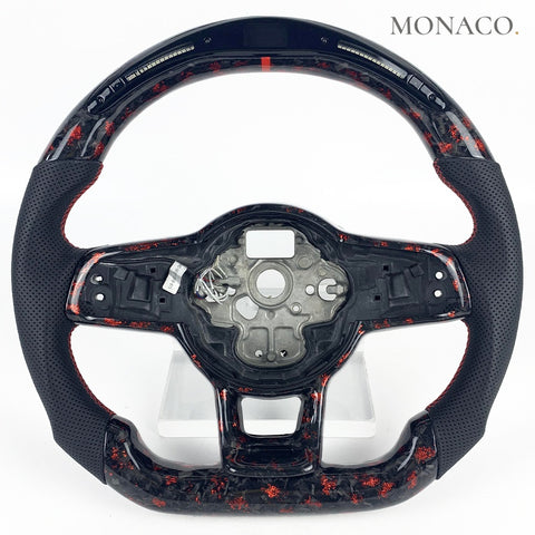Custom carbon fiber steering wheel for Volkswagen Golf GTI Mk6 Mk7 (2010–2021): LED Red Powder Forged Carbon