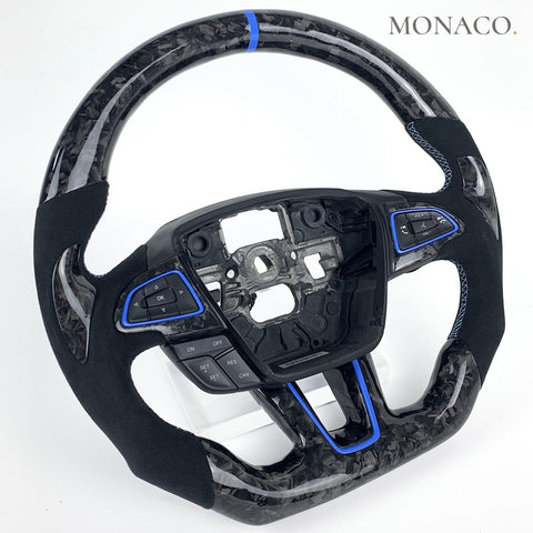Custom carbon fiber steering wheel for Ford Focus RS Mk3 (2015–2018): Suede Forged Carbon