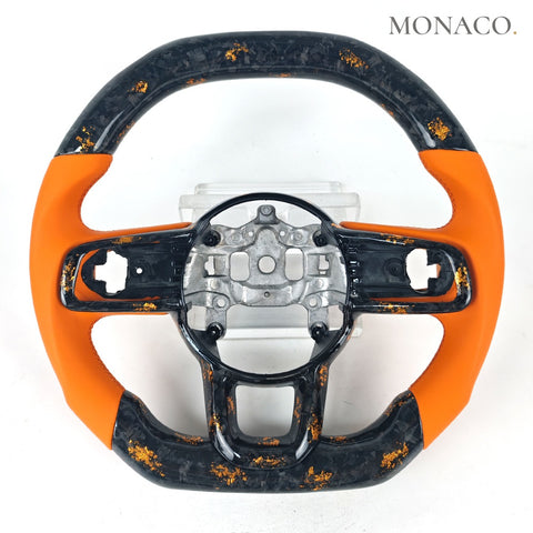 Custom carbon fiber steering wheel for Jeep Wrangler JL Gladiator (2018–2024): Orange Powder Forged Carbon