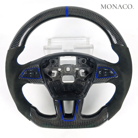 Custom carbon fiber steering wheel for Ford Focus RS Mk3 (2015–2018): Black Suede Forged Carbon