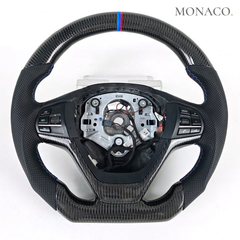 Custom carbon fiber steering wheel for BMW E83, E60, E70, E71, E72, E53, E89, E90-E91-E92-E93, E81-E87 (2003–2013): Perforated Leather