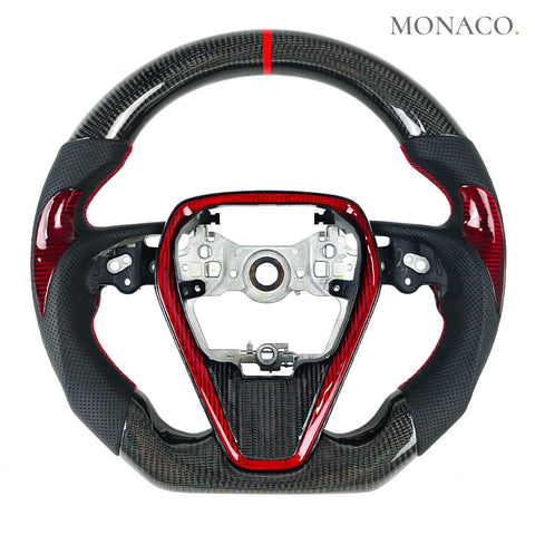 Custom carbon fiber steering wheel for Toyota Camry Corolla Avalon (2018–2024): Perforated Leather Carbon