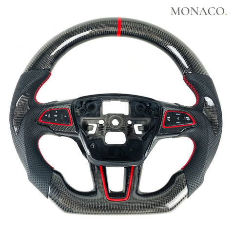 Custom carbon fiber steering wheel for Ford Focus ST RS Mk3 (2015–2019): Perforated Leather Carbon