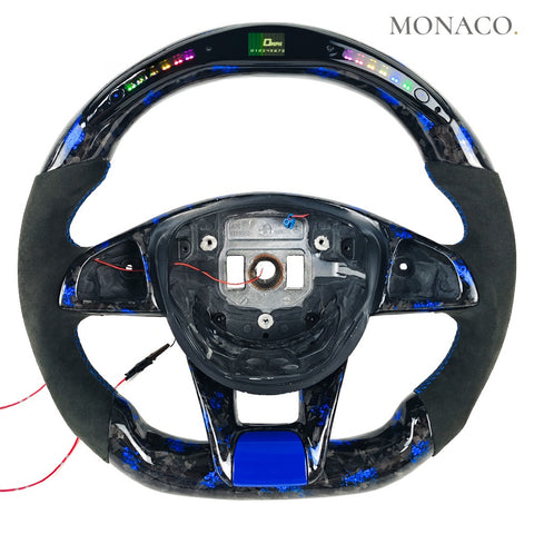 Custom carbon fiber steering wheel for Mercedes-Benz C-Class W204 W205 E-Class W212 W213 S-Class CLS AMG GT C300 (2008–2021): LED Blue Powder Forged Carbon