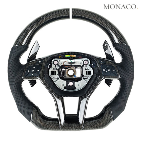 Custom carbon fiber steering wheel for Mercedes-Benz AMG C-Class W204 E-Class W212 W207 CLS W218 GLK X204 CLA W117 (2012–2018): Perforated Leather Carbon