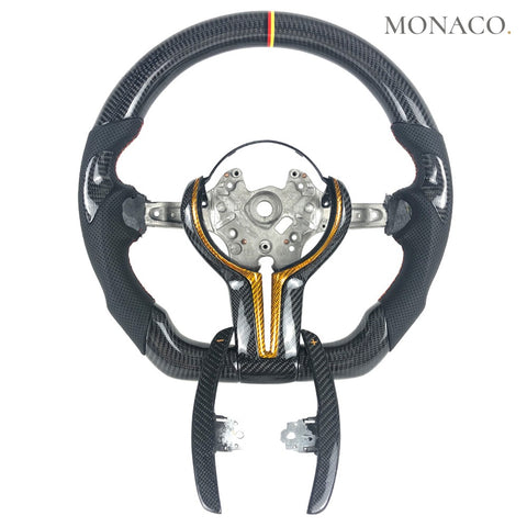 Custom carbon fiber steering wheel for BMW M3, M4, 3 Series F30, 5 Series F10, X5 F15 (2011–2019): Perforated Leather