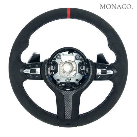 Custom carbon fiber steering wheel for BMW 3 Series F30, M3, X1, X2, X3, X4, X5, X6 (2010–2016): Alcantara