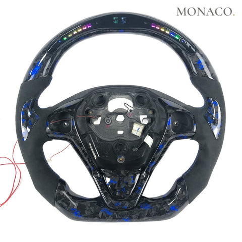 Custom carbon fiber steering wheel for Ford Fiesta ST Mk7 (2009–2017): Suede LED Blue Powder Forged Carbon