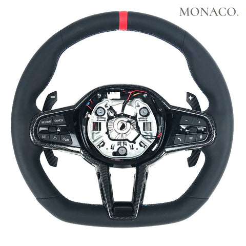 Custom carbon fiber steering wheel for BMW 3 Series G20, 4 Series G22 G26, X3 G01, X4 G02, X5 G05, X6 G06, X7 G07, M3 G80, M4 G82 (2018–2022): Old-Upgrade-New Carbon Fiber Steering Wheel
