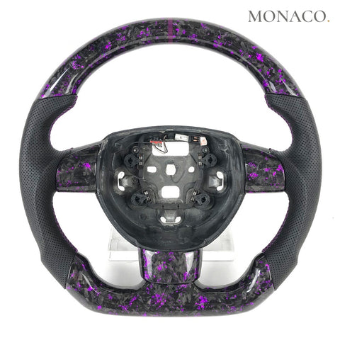 Custom carbon fiber steering wheel for Ford Focus Mk2 (2006–2011): Perforated Leather Purple Forged Carbon