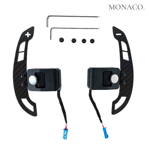 Custom carbon fiber steering wheel for BMW 3 Series F30, 4 Series F32, 6 Series F12, 7 Series F01, 2 Series F22 (2012–2019): Carbon Fiber Magnetic Paddle Shifter Extensions
