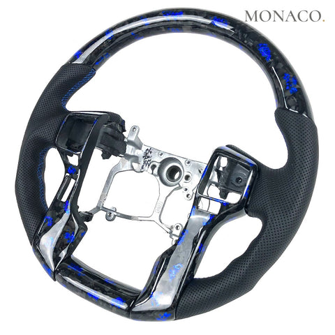 Custom carbon fiber steering wheel for Toyota Tundra 4Runner Tacoma Prado (2014–2021): Perforated Leather Blue Forged Carbon