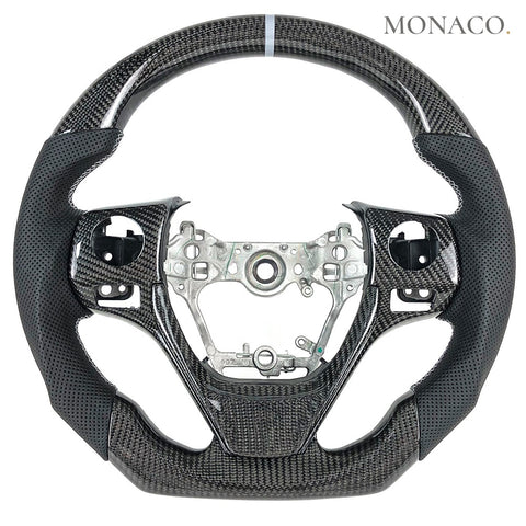 Custom carbon fiber steering wheel for Toyota Corolla (2013–2018): Perforated Leather Carbon