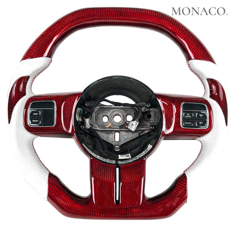Custom carbon fiber steering wheel for Jeep Wrangler JK Grand Cherokee (2010–2017): White Perforated Leather Red Carbon