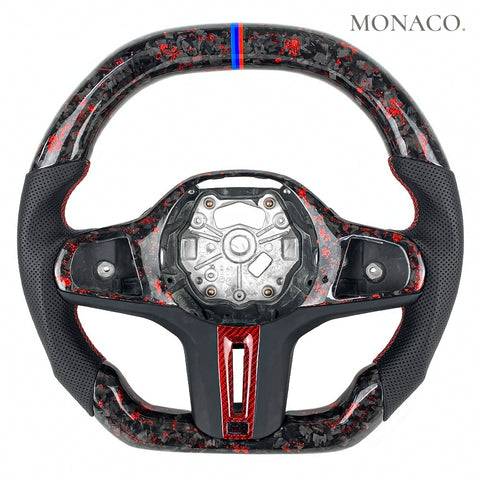 Custom carbon fiber steering wheel for BMW M2 G87, M3 G80, M4 G82, 3 Series G20, 5 Series G30 (2019–2026): Red Forged Carbon