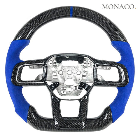 Custom carbon fiber steering wheel for Ford Mustang S650 (2024–2025): Blue Suede Carbon