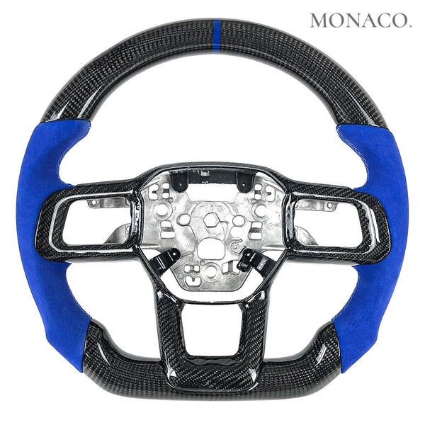 2024–2025 Ford Mustang S650 Carbon Fiber Steering Wheel – Blue Suede & Carbon Fiber
