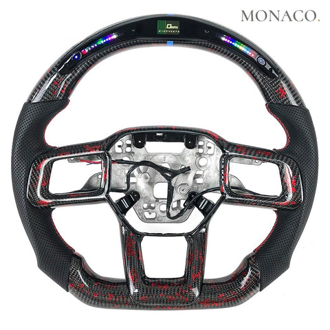 Custom carbon fiber steering wheel for Ford Mustang GT S650 (2024–2025): LED Red Powder Carbon