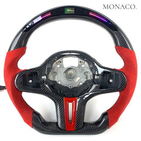 Custom carbon fiber steering wheel for BMW 3 Series G20, 5 Series G30, 7 Series G11, X3, X5, M3, M4 (2019–2026): Red Suede