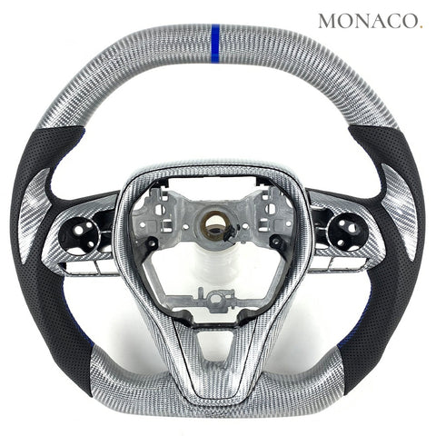 Custom carbon fiber steering wheel for Toyota Corolla Camry RAV4 Avalon (2018–2024): Silver Carbon