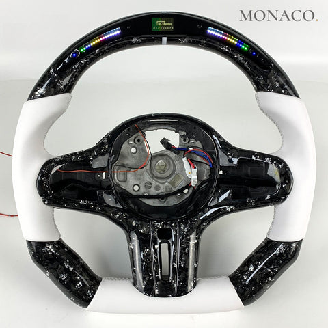 Custom carbon fiber steering wheel for BMW 3 Series G20, 5 Series G30, 4 Series G22, M3, M4, X5 (2019–2026): White Smooth Leather