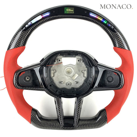 Custom carbon fiber steering wheel for BMW 3 Series G20, 2 Series, 6 Series G32, X5 (2019–2026): Red Perforated Leather