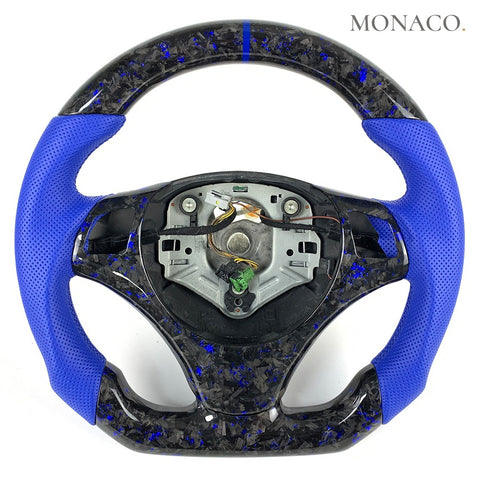 Custom carbon fiber steering wheel for BMW 3 Series E90 E91 E92 E93 & M3 (2006–2013): Blue Perforated Leather
