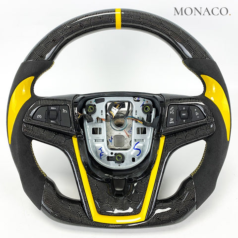 Custom carbon fiber steering wheel for Chevrolet Cruze / Malibu (2010–2015): Suede Yellow Honeycomb Carbon