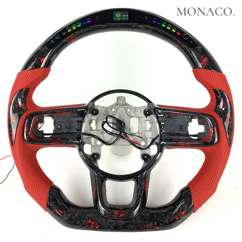 Custom carbon fiber steering wheel for Jeep Wrangler JL JK (2018–2024): Red Perforated Leather LED Forged Carbon