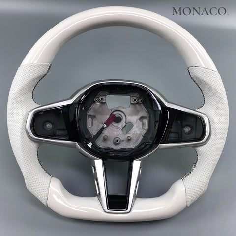 Custom carbon fiber steering wheel for BMW 3 Series G20, 5 Series G30, M3 G80, M4 G82, X7 G07 (2019–2026): White Perforated Leather