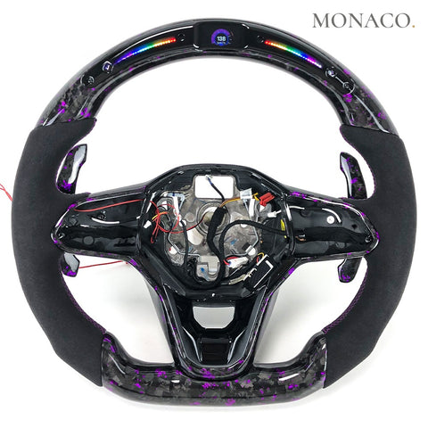 Custom carbon fiber steering wheel for Volkswagen Golf GTI Golf R Mk8 (2022–2024): LED Purple Forged Carbon