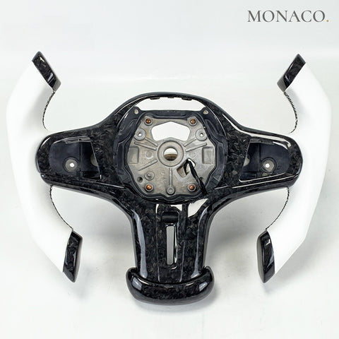 Custom carbon fiber steering wheel for BMW 3 Series G20, 5 Series G30, M3 G80, 1 Series F40, Z4 G29 (2019–2026): White Smooth Leather