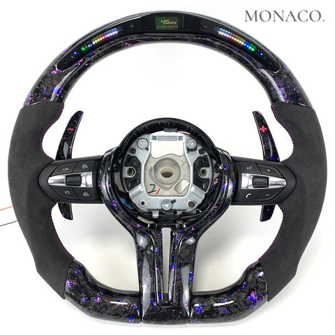 Custom carbon fiber steering wheel for BMW 3 Series F30, 5 Series F10, X3 F25, X5 F15, X6 F16 (2012–2019): Purple Forged Carbon